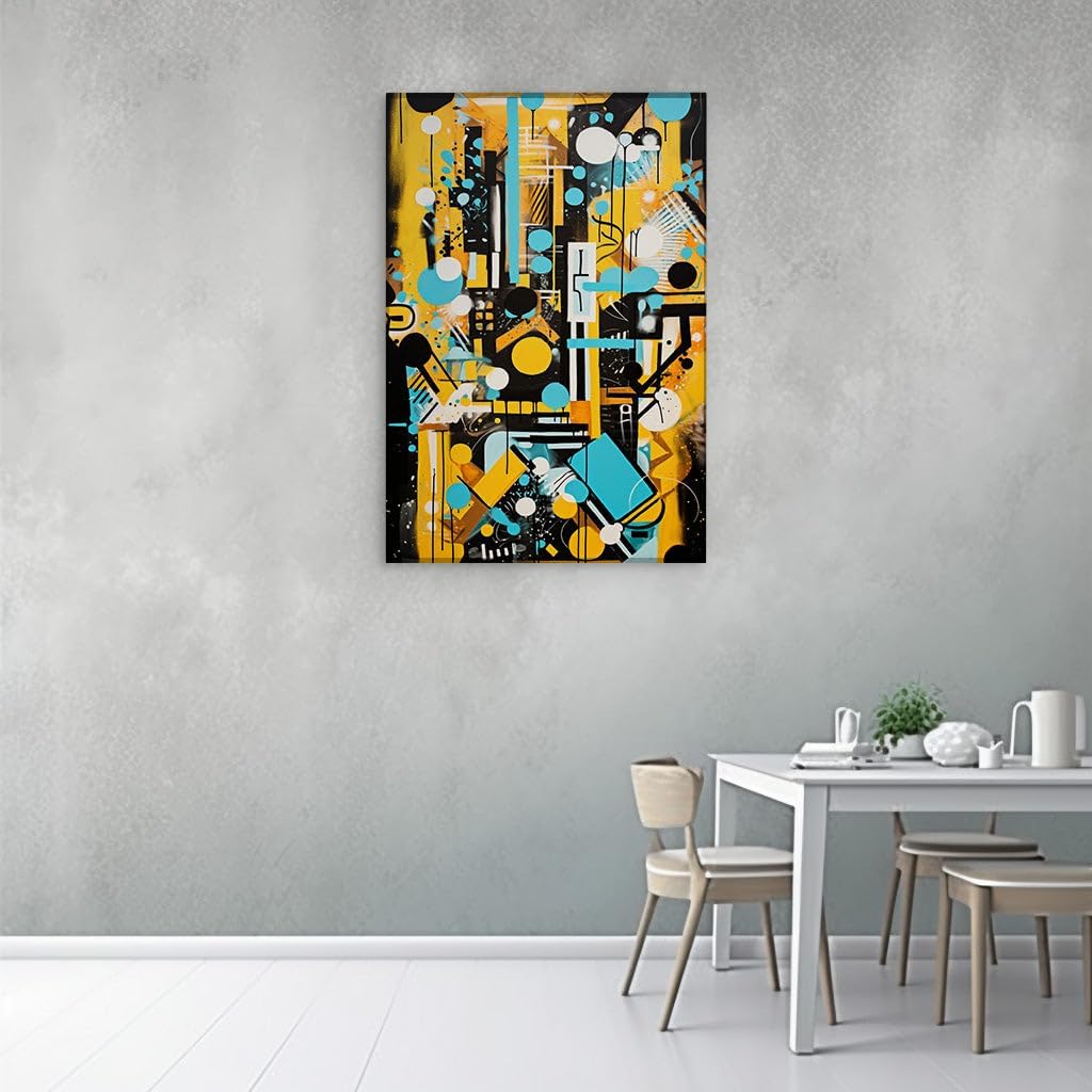 Canvas for Living room. Energizing Abstract Vistas: A Dance of Shapes and Vivid Hues, 27 x 18 inch Canvas Wall Art - Contemporary Masterpieces - Modern Home Decor