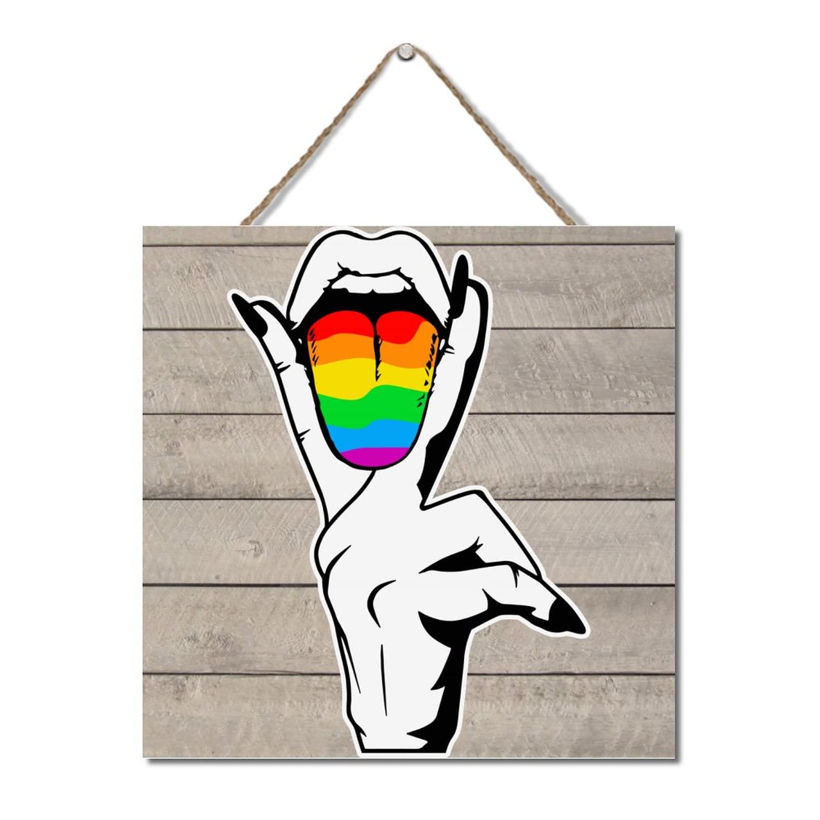 Wodevor Style-9 Wood Pallet Lgbt Lesbian Rainbow Pride Hanging Wood Sign 12X12in Lgbt Lesbian Tongue Gay Wood Plaques Rustic Wood Sign Decorative Wooden Farm Sign Customized Wooden Sign Home Wall Decor