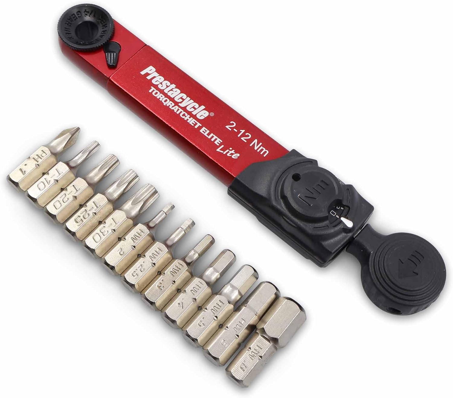 Prestacycle TorqRatchet ELITE Lite Portable Bicycle Torque Wrench Multi-Tool – 2–12Nm Beam Torque, Reversible Ratchet, 1/4” Hex Bits, Lightweight Bike Tool with Carry Case