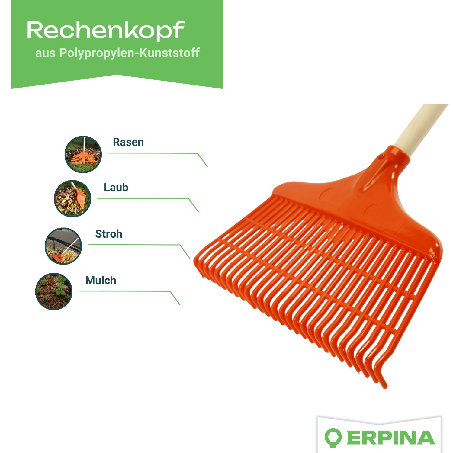 5er Pack Laubbesen 40cm breit + 160cm Stiel robuste Harke, Rechen mit Kunststoffkopf, Profiqualität für effizientes Laubentfernen ideal für Gartenbesitzer, Landwirte & Tierhalter Gartenrechen
