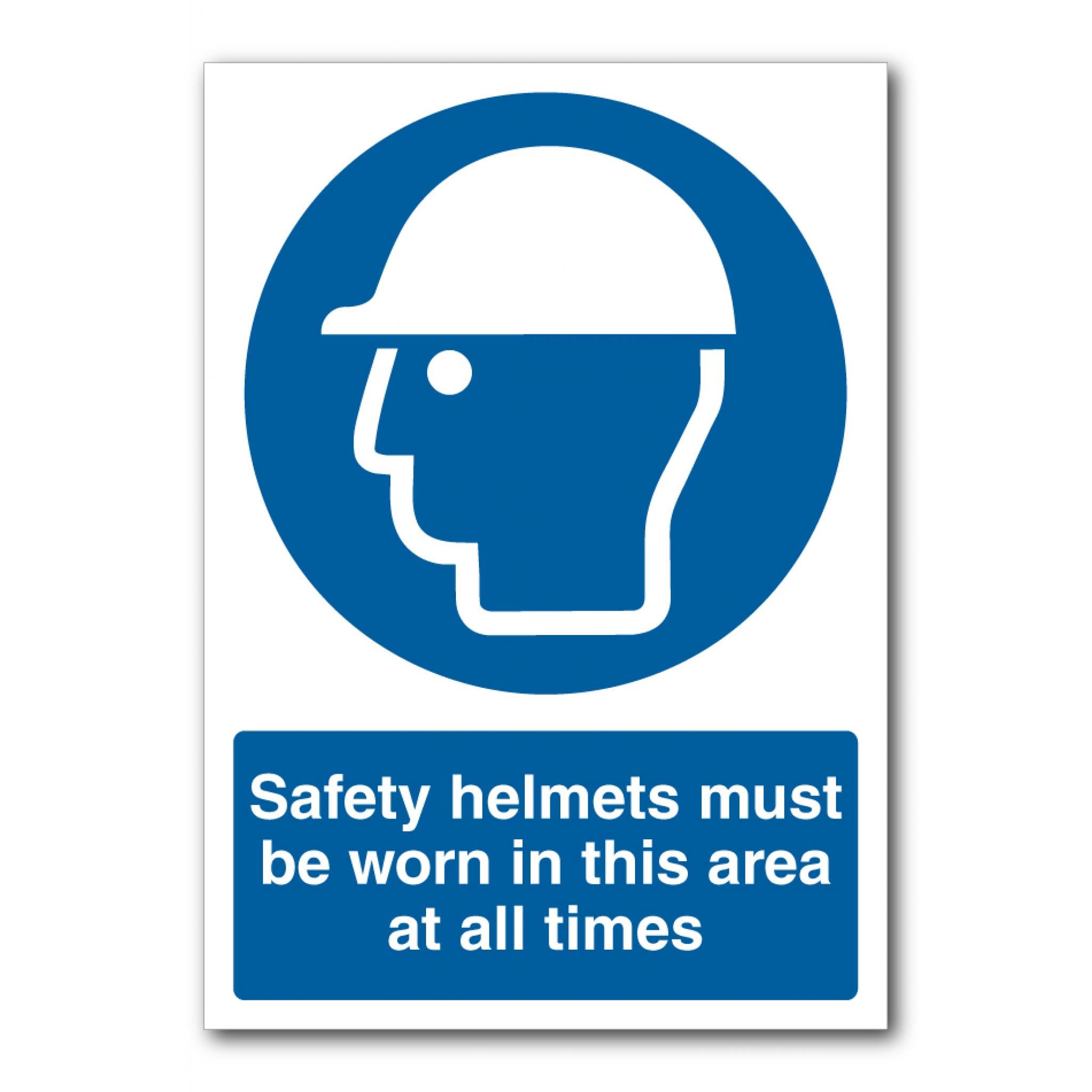 Safety Helmets Must Be Worn In This Area At All Times Sign, 12x8 Inch Metal Tin Sign, PPE Reminder for Construction Sites