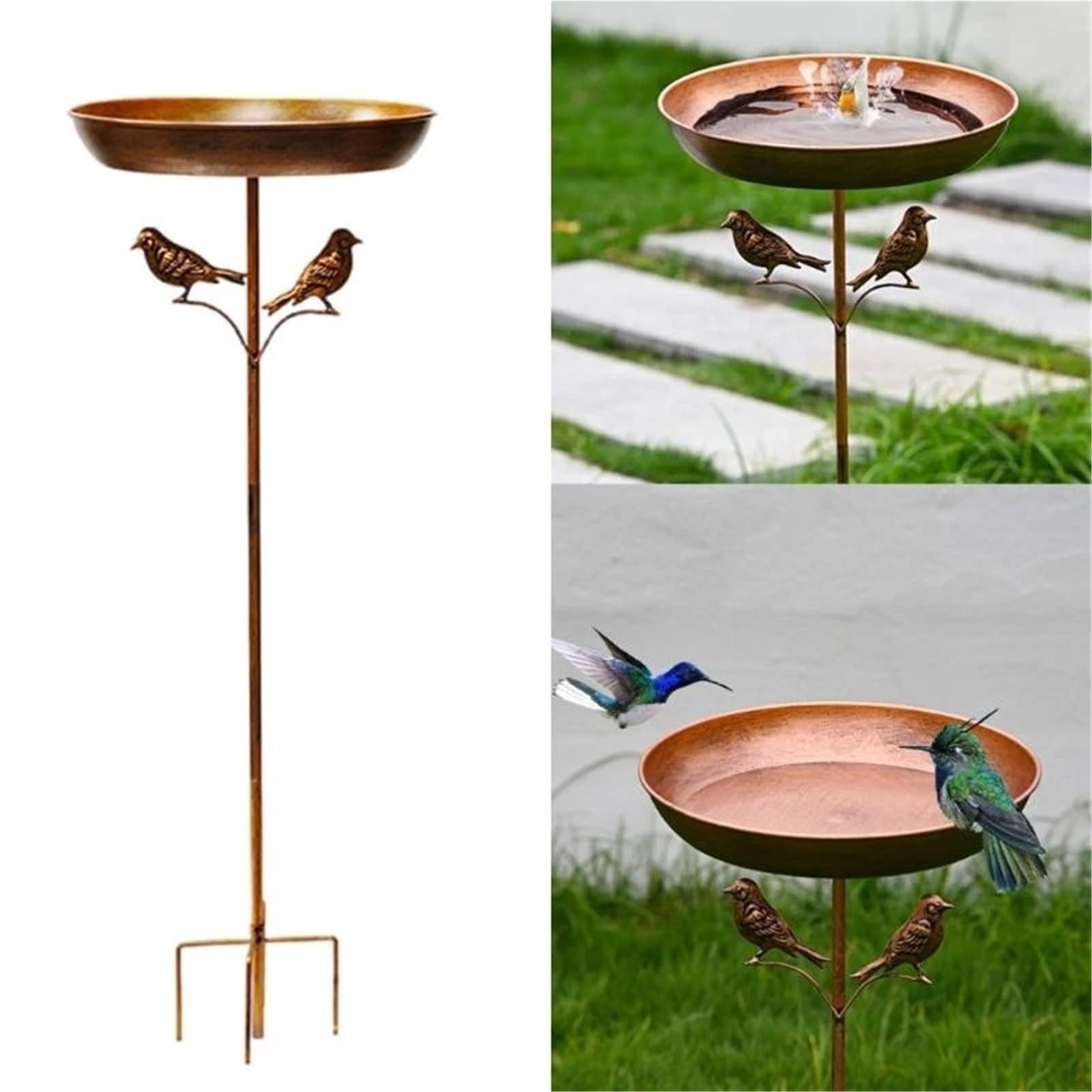 Vogeltränke Stehend Outdoor Bird Bath Bowl with Ornament | For Garden Decors Sturdy Metal Construction Stable