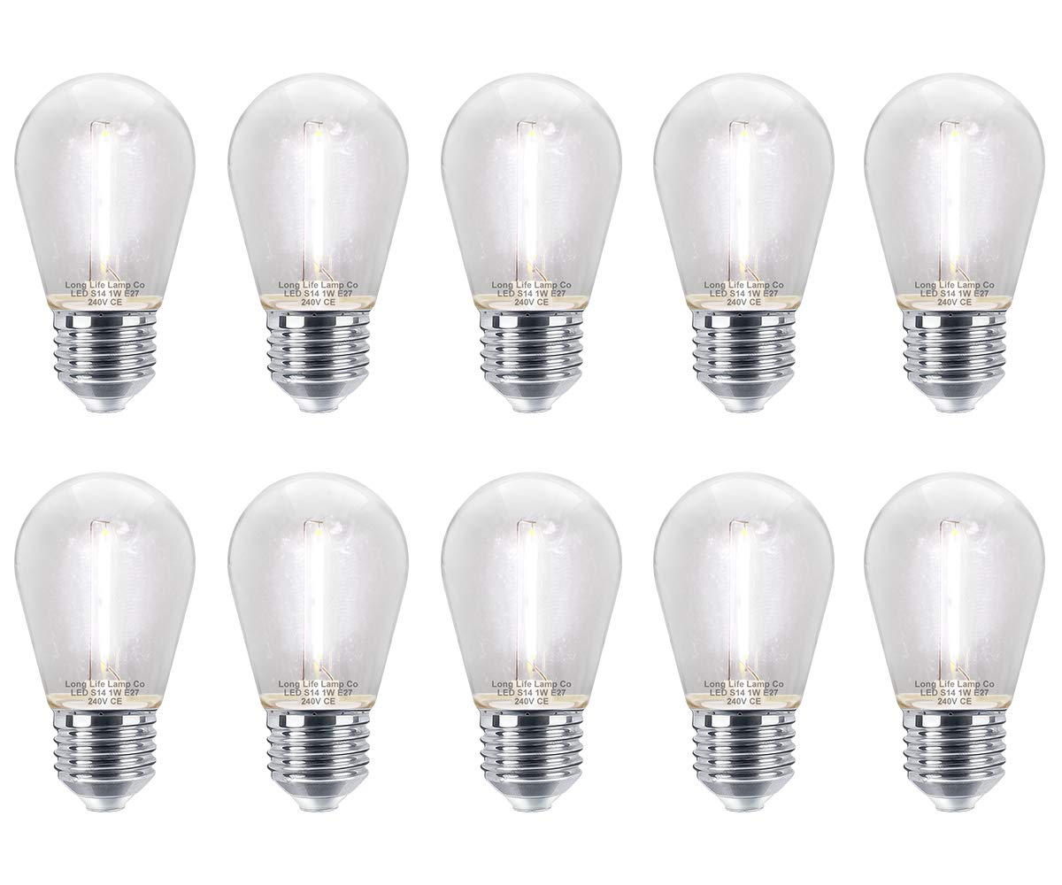 Long Life Lamp Company 10 Pack 1w LED Coloured Lights Bulbs Clear Glass Edison Screw E27 Retro Vintage Filament Decorative and Festoon Lamps 8 Options (White) โ image 1