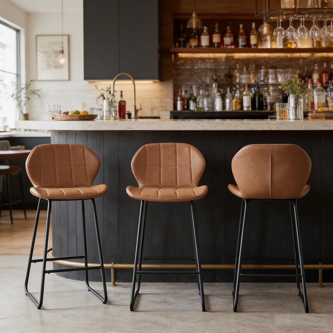 JIEXI Set di 3 sgabelli da bar moderni in poliuretano, altezza 85 cm, con