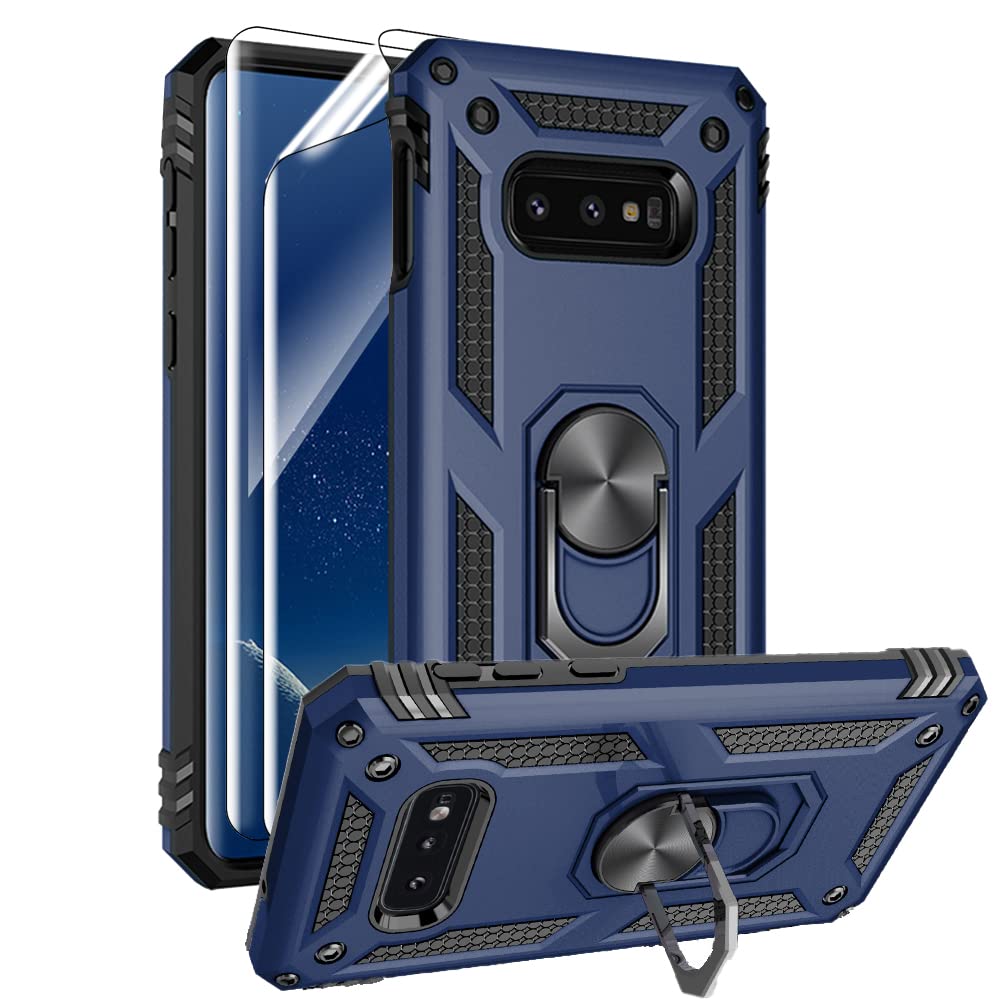for Samsung Galaxy S10e Case with HD Screen Protectors, Military-Grade Metal Ring Holder Kickstand 15ft Drop Tested Shockproof Cover Case for Samsung