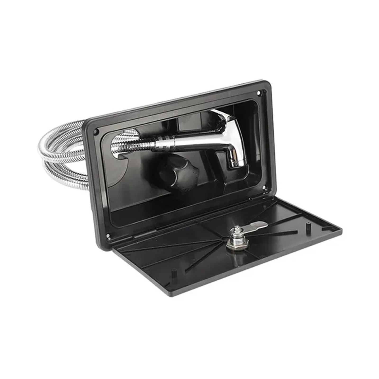 Edede Nero Rv External Shower Box Shower Head Adjustable Water Volume Hot And Cold With Lock Caravan Camper Accessories(Nero)