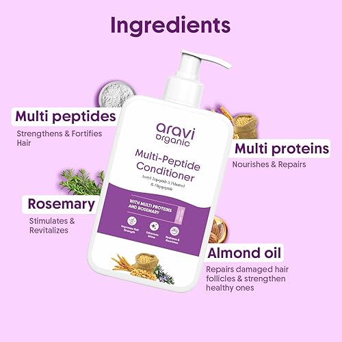 Miniatura 4 de Aravi Organic Acondicionador multipéptido para caída de cabello, acetil tripéptido 3, palmitoilo, oligopéptido y romero - 6.7 onzas líquidas  6.8 fl