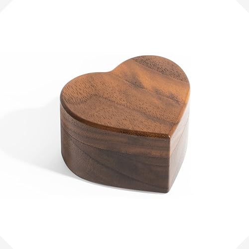 Miniatura 6 de Caja de anillo de madera de nogal en forma de corazón, organizador de pecho de joyería, aretes, moneda, caja de presentación de madera, caja para