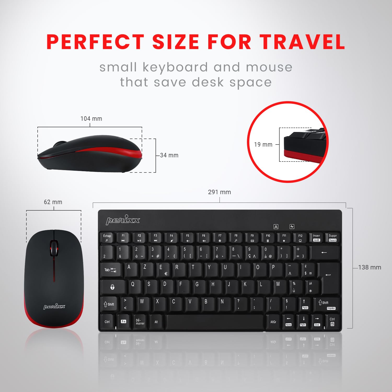 PERIDUO-712 Bezprzewodowa klawiatura i mysz - 2,4 GHz - AES 128 Bit - Czarny - AZERTY