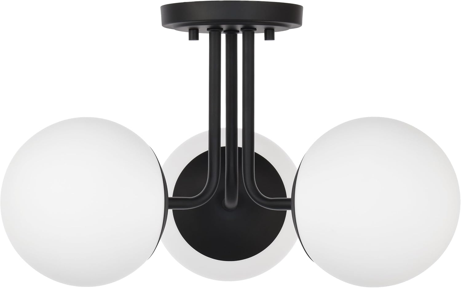 3 Light Semi Flush Mount Ceiling Light Fixture, Modern Globe Chandelier, Sputnik Farmhouse Lighting for Kitchen Bedroom Bathroom Living Room Corridor Laundry Room Bar (Matte Black)