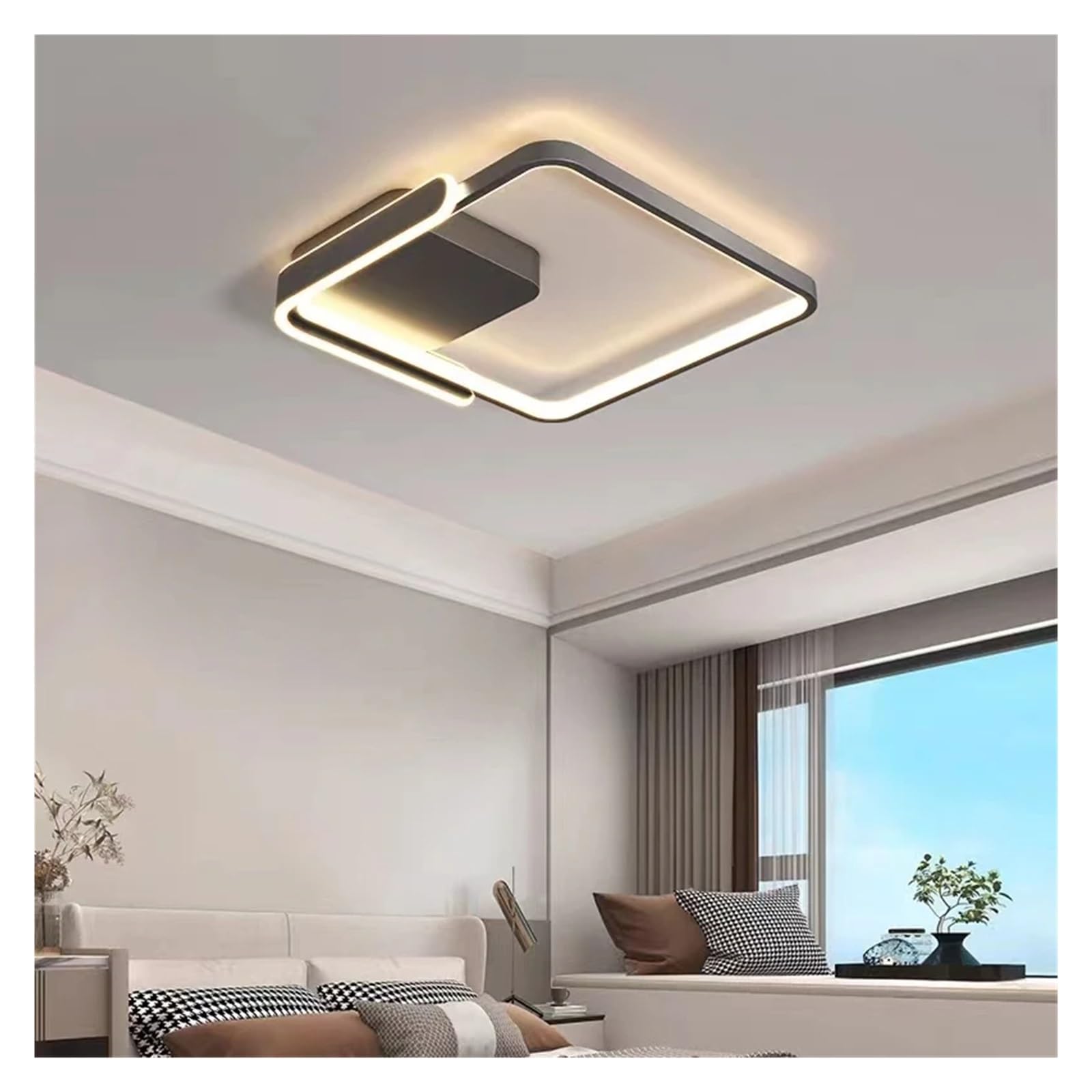 Czarno-biała kwadratowa lampa sufitowa LED do sypialni salonu i gabinetu nowoczesny design pierścieniowa dekoracyjna lampa oświetleniowa