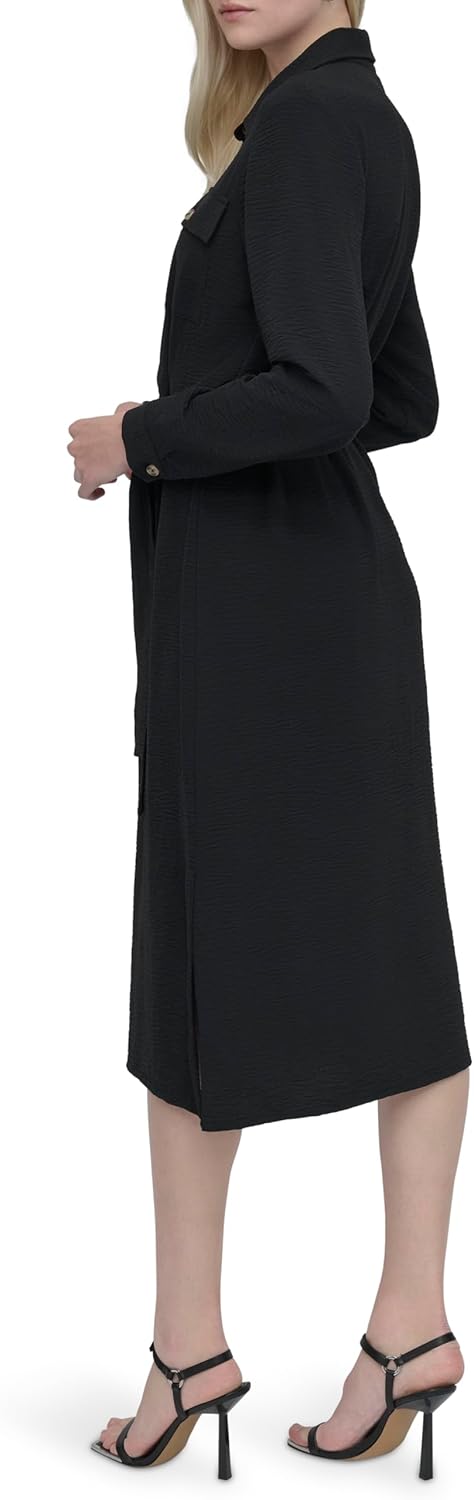 DKNY Womens Long Sleeve Collared Tie Midi Shirtdress - Image 3