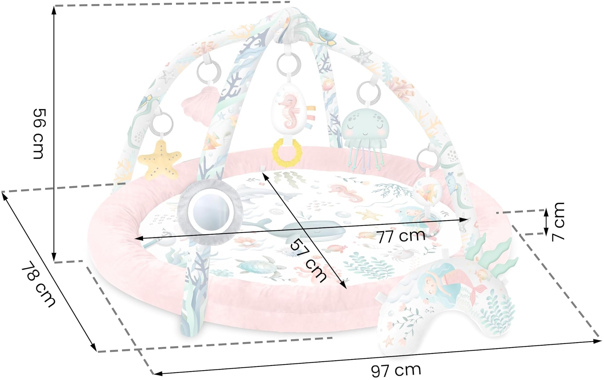 Nukido Tapis d'Éveil Bébé avec Arches Amovibles et 7 Jouets - Rose Océan