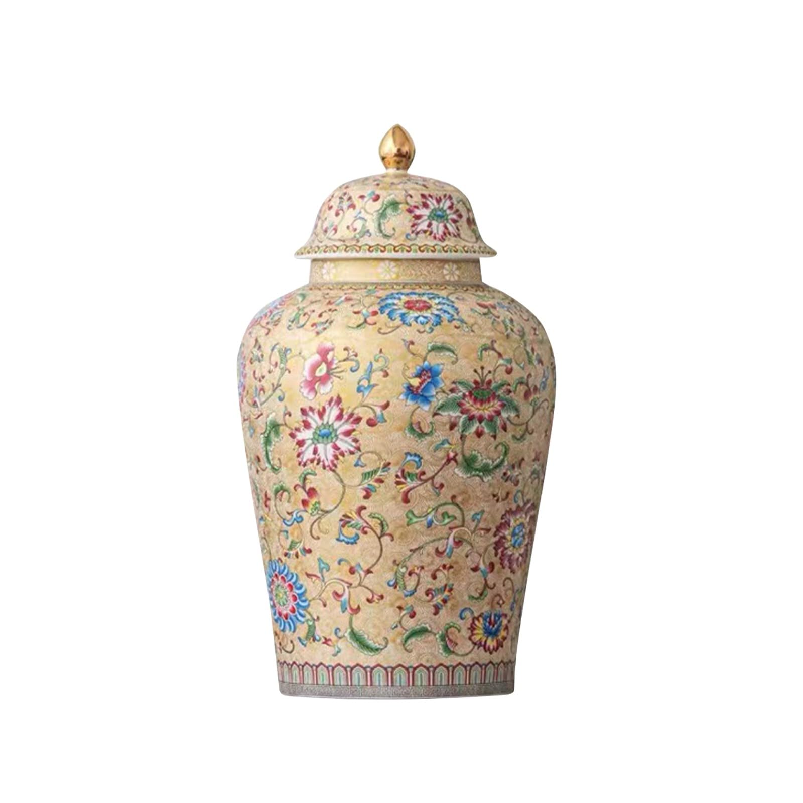 MYMYYT 12in flower Ginger Jar with Lid Chinese Decorative brown Ceramic