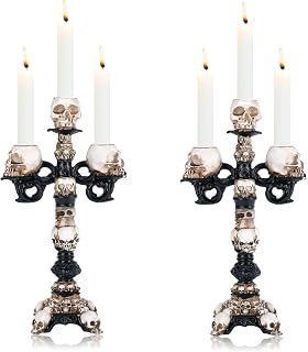 Skull Candle Holder for Halloween Decoration, Resin Gothic Skeleton Head Candlestick for Pillar Candle, Retro Spooky Desktop Tealight Cup for Christmas Home Office Party