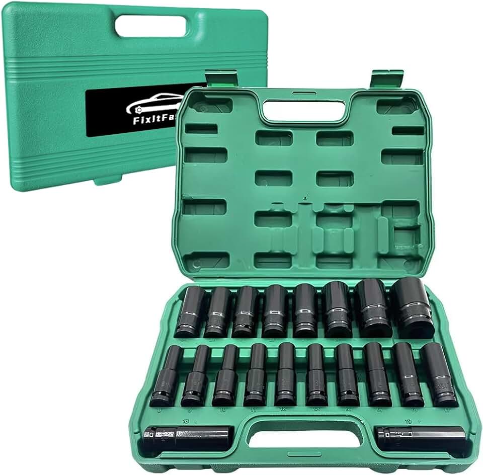 Conjunto de Soquete de Impacto Sextavado 1/2" 20 Peças (8-32 mm) - Aço Cromo Vanádio, Torque Elevado - Ideal para Mecânicos e Profissionais de Manutenção - Inclui Estojo de Armazenamento