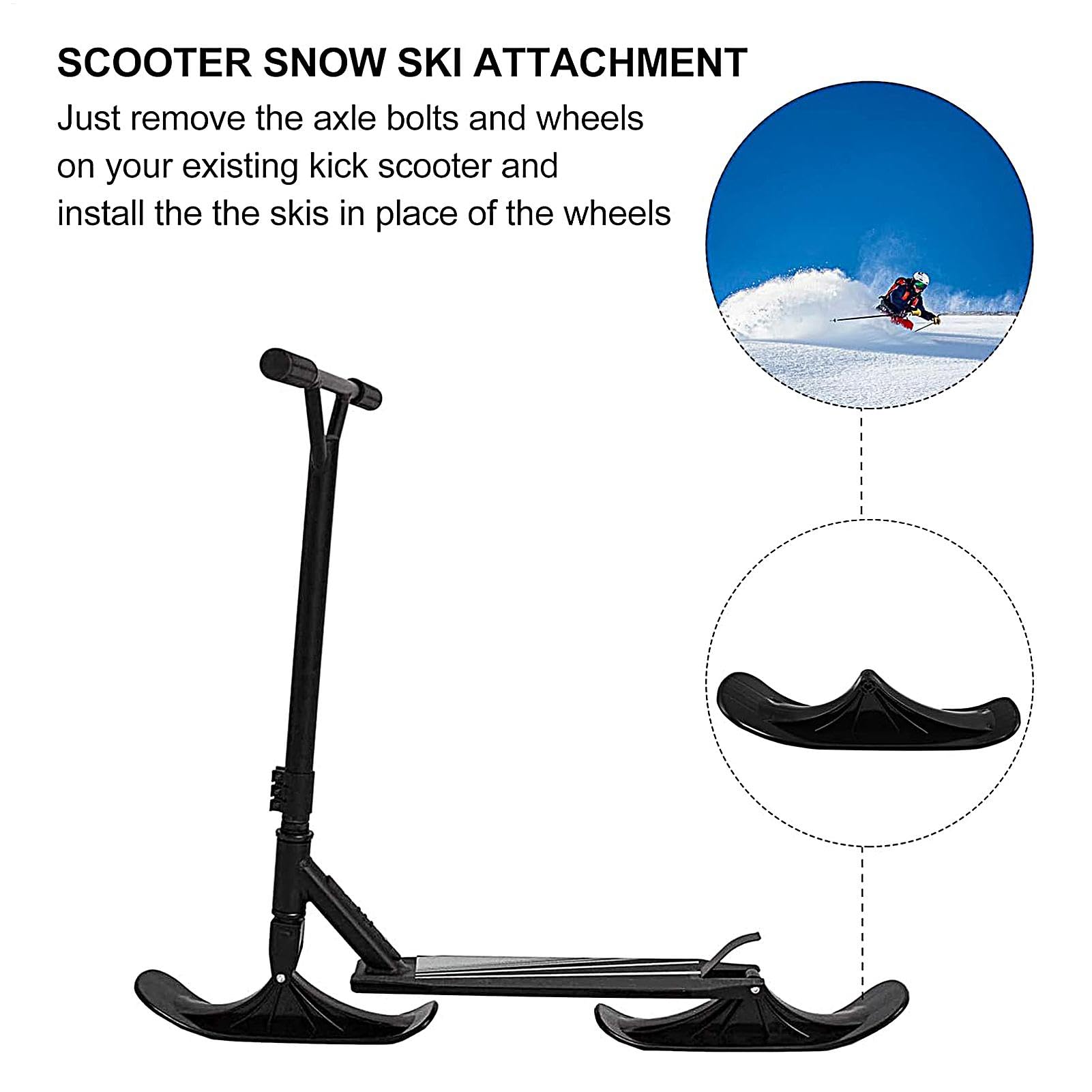 Kit de Trineo de Esquí para Patinete de Nieve de 2 Piezas, Conversión de Patinete de Arena, Tabla Plegable