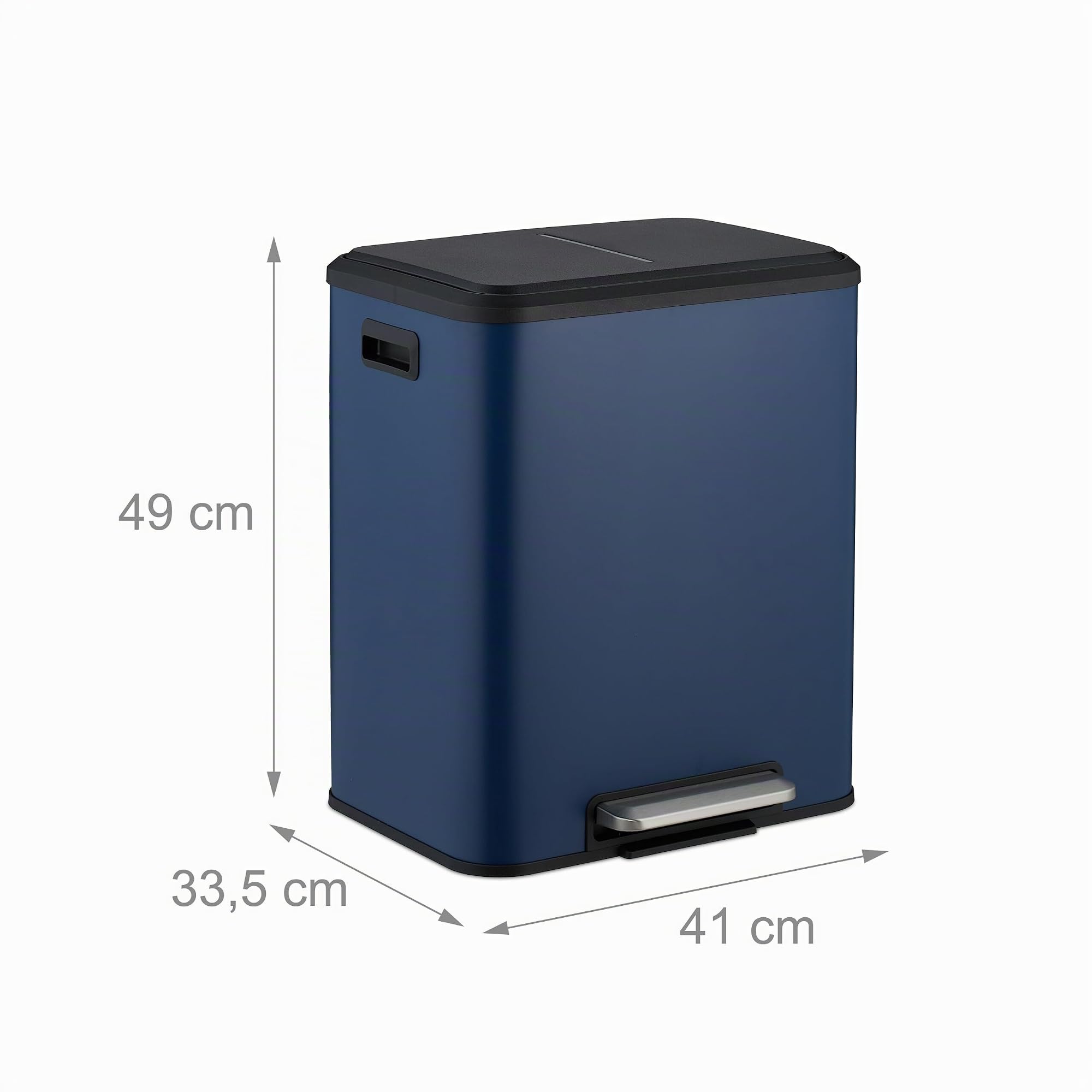Relaxdays Cubo de Basura Cocina, 2 x 15 L, Papeleras Internas Extraíbles, Reciclaje, Cierre Suave y Pedal, Azul, 10% plástico 90% Hierro, 15 litros