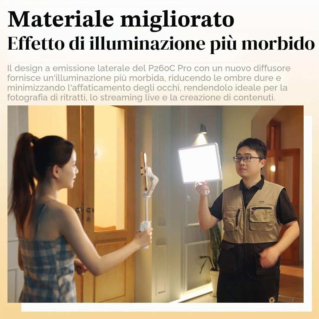 Godox P260C Pro Pannello LED Video Luce 45W Bi-colore 2800K-6500K con controllo APP NFC CRI 98 TLCI 98