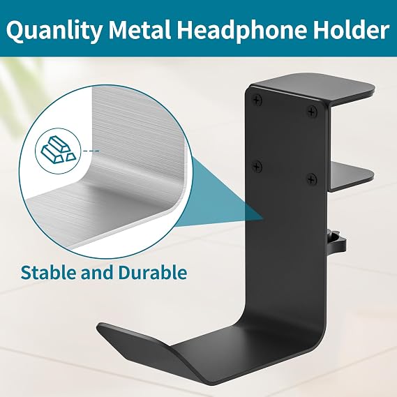 tiebutie Universal Metal Headphone Hook for Desk Hanger Headset Holder Stand with Adjustable Arm Clamp PC Gaming Headset Headphone Holder Desk for Most Headphones and Other Accessories