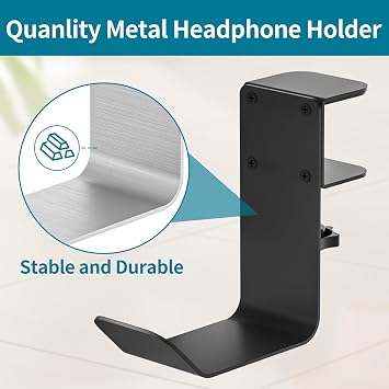 tiebutie Universal Metal Headphone Hook for Desk Hanger Headset Holder Stand with Adjustable Arm Clamp PC Gaming Headset Headphone Holder Desk for Most Headphones and Other Accessories
