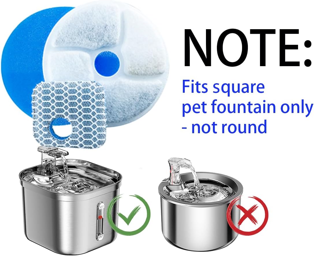 Stainless Steel Cat Water Fountain Filters 20 Pack Cat Fountain Filter Replacement, 3 Triple Filtration System, Activated Carbon Filters for 2.2L/73oz Automatic Pet Water Fountain Filter