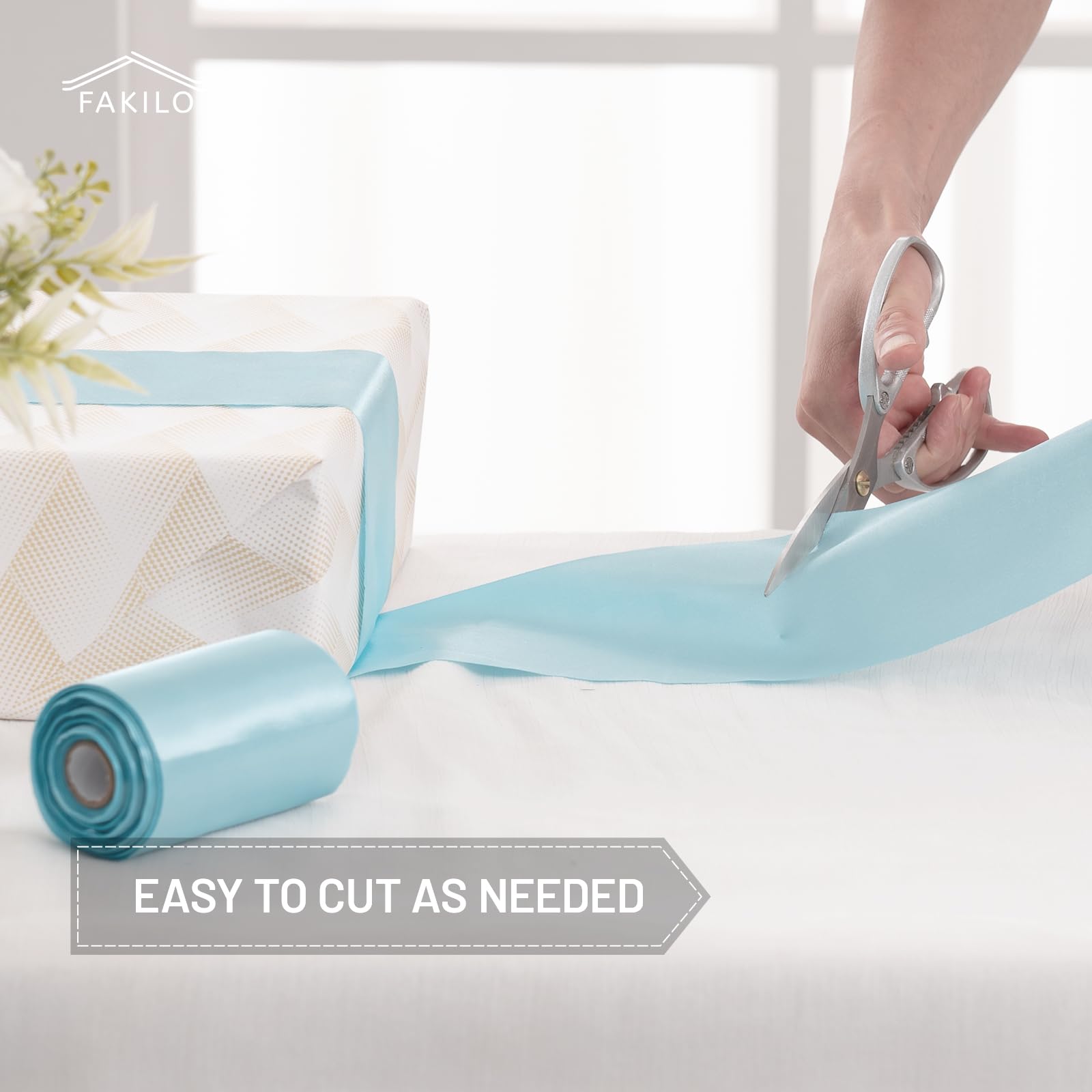 FAKILO Light Blue Green Satin Ribbon 4 Inch x 22 yd Wide Thick Ribbon for a Grand Opening Business Ribbon Cuttings Ceremony Bow Wedding Chairs Party Christmas Festival Decor - Image 4