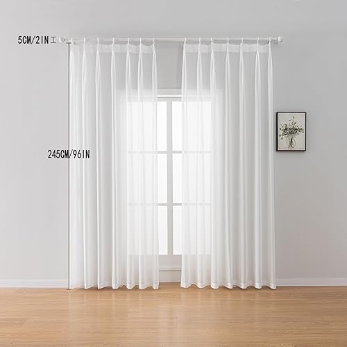 Miniatura 7 de Cortinas traslúcidas de gasa plisadas de 96 pulgadas de largo, para sala de estar, cortinas semitransparentes con filtro de luz, para dormitorio, 52