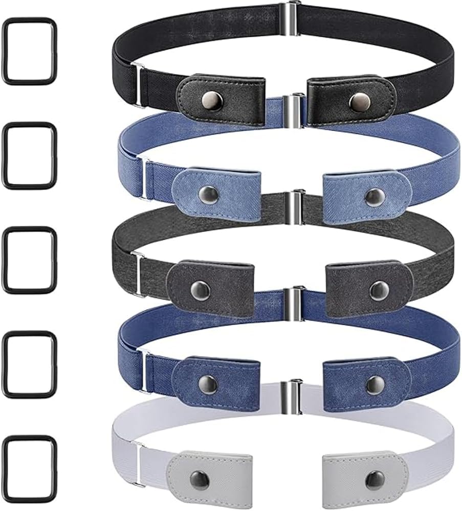 dogmoon No Buckle Elastic Belt for Women Men, 5PCS Adjustable Buckle