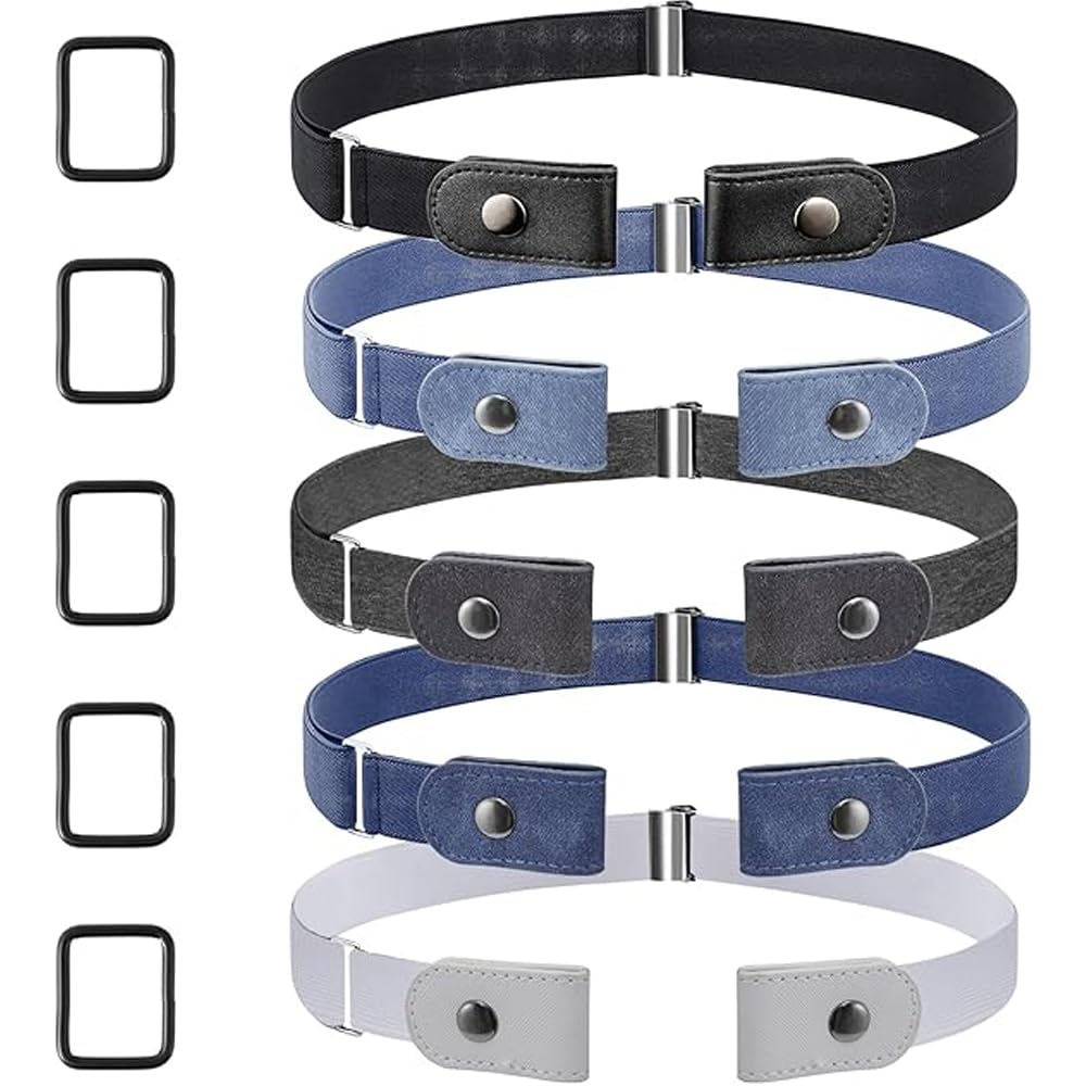 dogmoon No Buckle Elastic Belt for Women Men, 5PCS Adjustable Buckle Free Elastic Belt for Jeans Pants Dress(5 Colors)