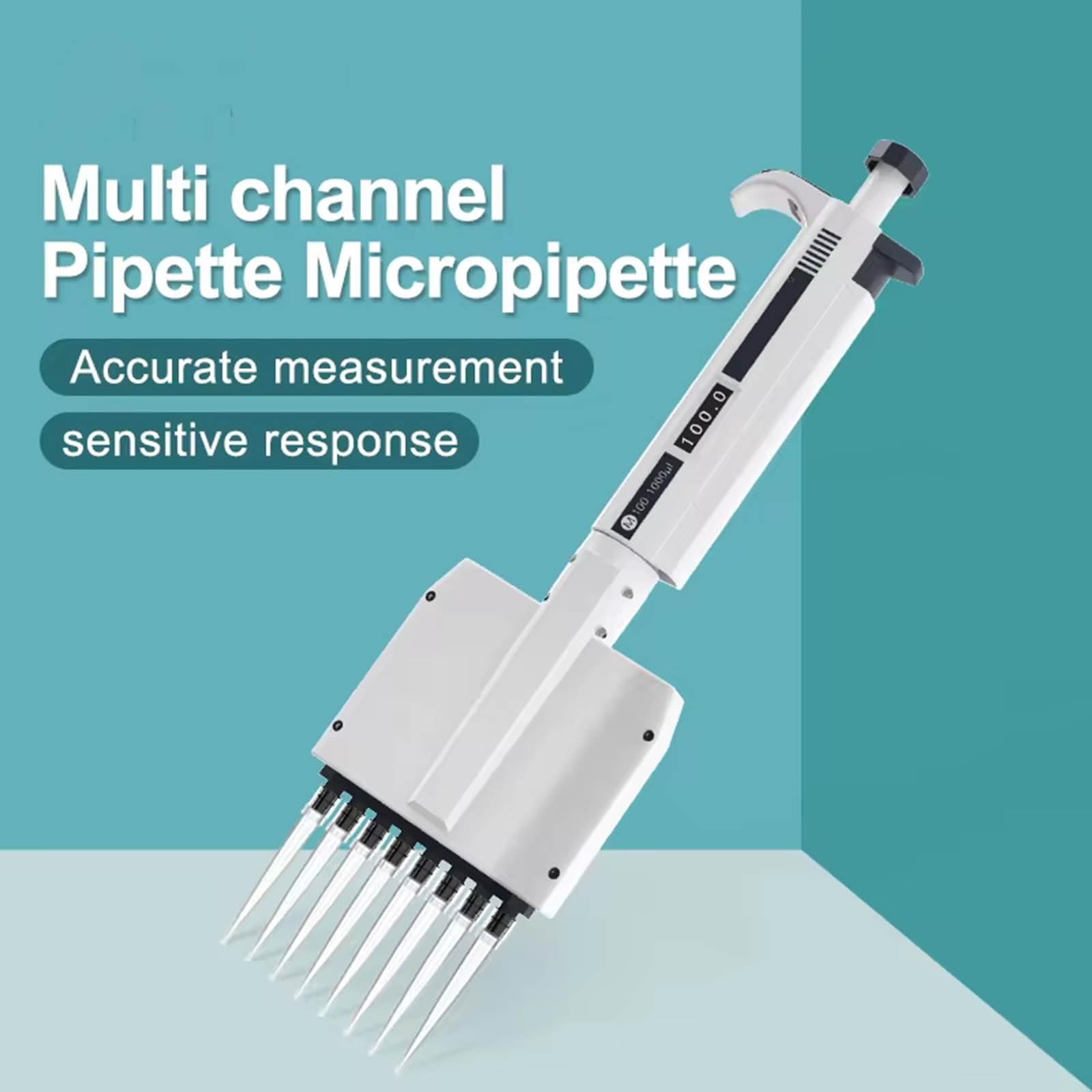 Pipeta de 8 canales, micropipeta multicanal con volumen ajustable manual, alta precisión, ventana digital, transferencia de pipeta de laboratorio de micropipeta ajustable para laboratorio científico
