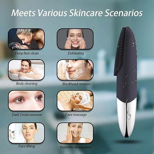 Vista 12 de Cepillo de limpieza facial, limpiador facial eléctrico 3 en 1, masajeador vibratorio, IPX7 impermeable, cepillo de poros recargable por USB