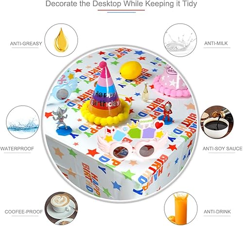 Miniatura 5 de Manteles de plástico con estrellas coloridas para mesas rectangulares de 8 pies, funda desechable impermeable para decoración de fiestas de