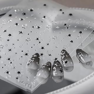 Star Nail Stickers for Nail Art 5D Luxury Stars Nail Decals Gilding Silver Hollow Out Five-Pointed Black Star Nail Art Design Supplies Cute Nail Art Stickers for Women DIY Manicure Decoration 1Pcs