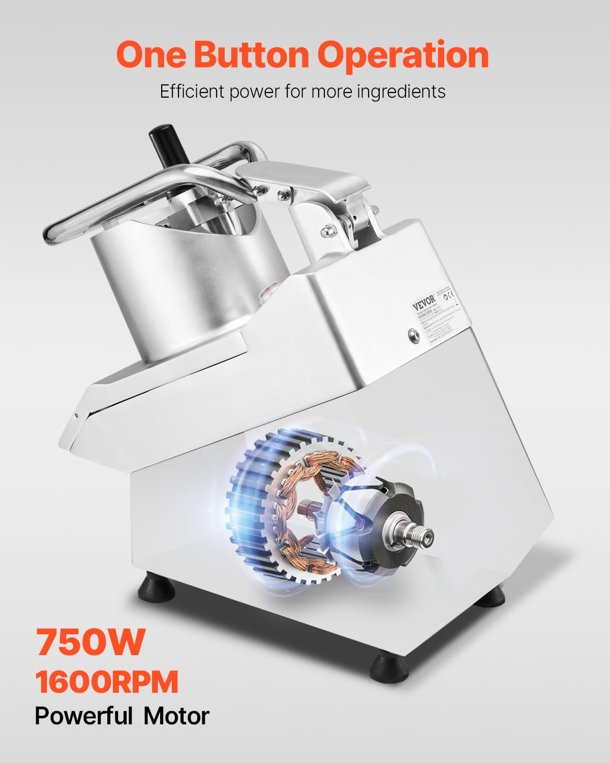 VEVOR Robot da Cucina e Tritatutto per Verdure, 2 Fori di Alimentazione, Robot da Cucina in Acciaio Inox per Uso Alimentare con 6 Lame Staccabili, Grattugia 3 mm/5 mm/7 mm/10 mm Affettatrice 2 mm/4 mm