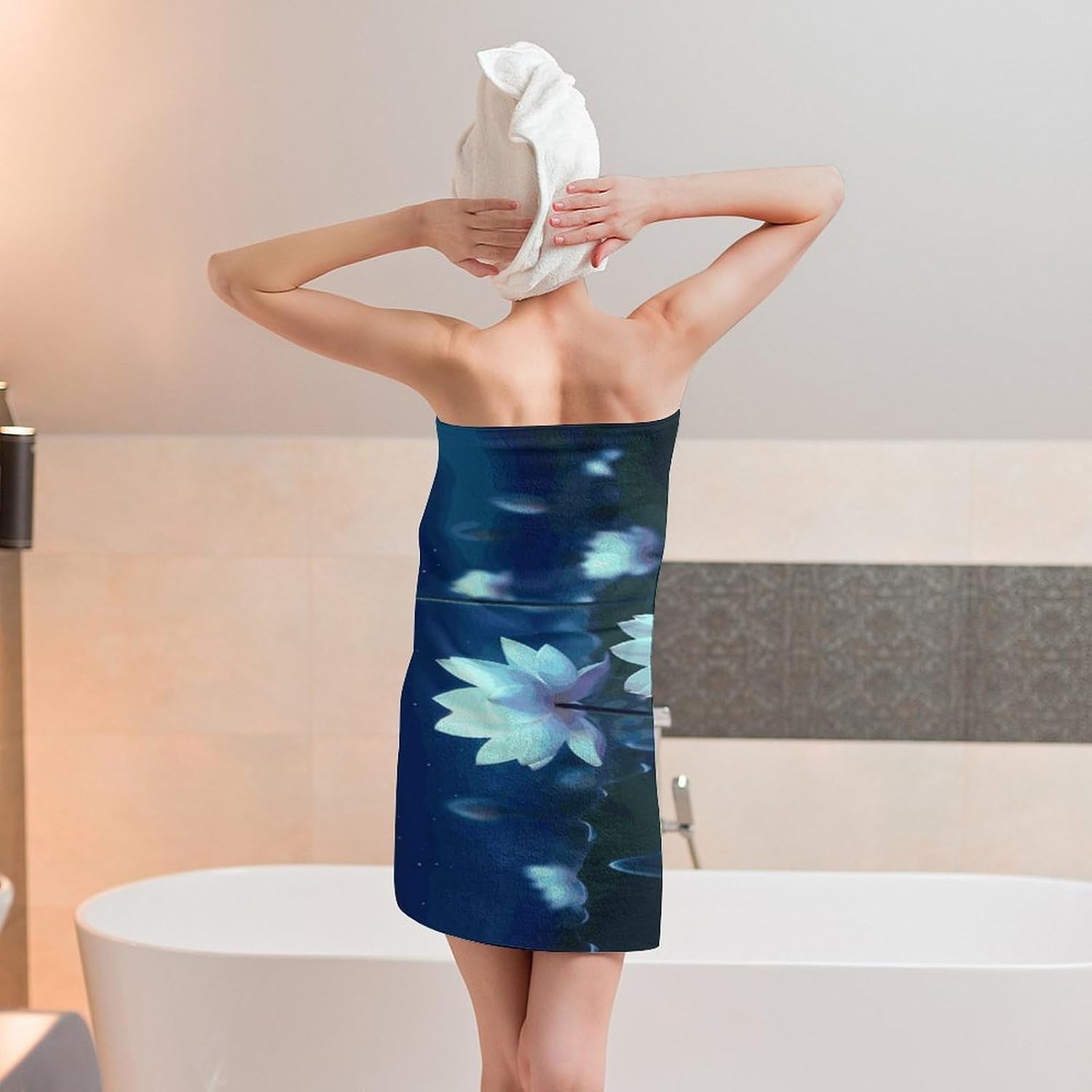 Night Lotus Flowers Towel Vacation Accessories Essentials Soft Lighterweight，Bath Towel for Adults Women Men，Bath Towels Gift for All Occasions, Machine Washable.