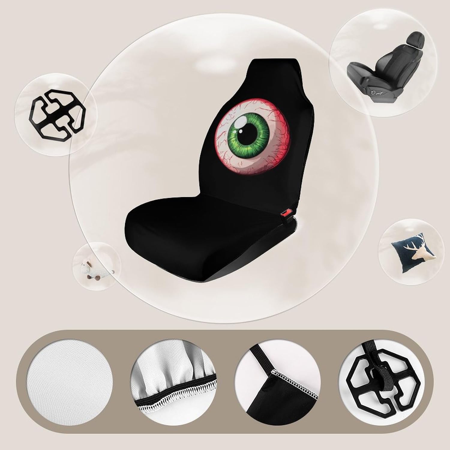 Spooky Scary Eyeball Halloween Car Seat Covers Universal Car Front Seats Protector Auto Interior Accessories 2PCS