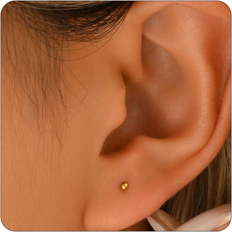 Gold Studs Earrings for Women 18K Gold Plated 2mm 3mm 4mm 5mm Ball Earrings Simple Stainless Steel Hypoallergenic Round Ball Studs Earring Jewelry