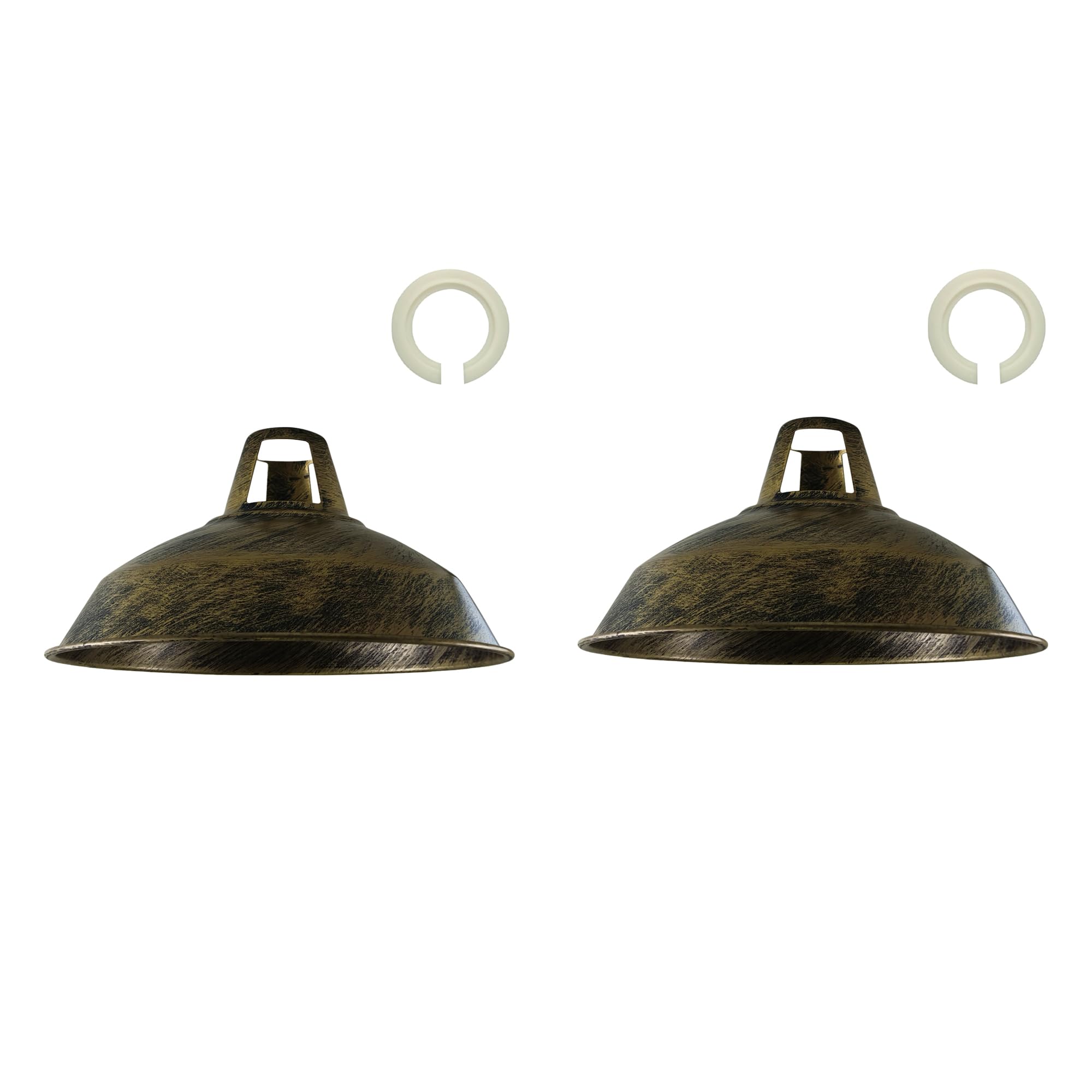 LEDSone 2PCS Retro Style Brushed Brass Metal Easy Fit Ceiling Pendant Light Barn Shade, 30cm Industrial Vintage Look Lamp Shade (Free Reducer Plate)