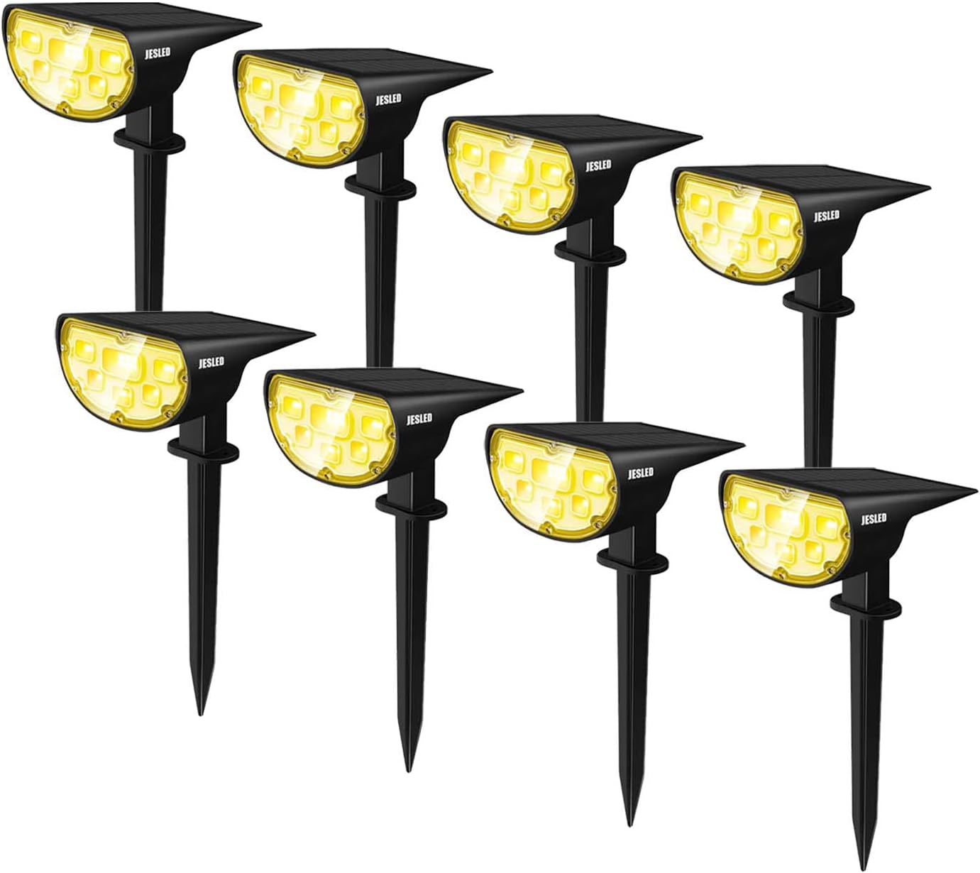 Solar Ground Lights Warm White -[Super Bright & Long Last] JESLED Outdoor IP67 Waterproof Pathway Disk Lights, 8 LED Landscape Lighting Garden Path Light for Walkway Driveway Yard Lawn Patio (8Pack)