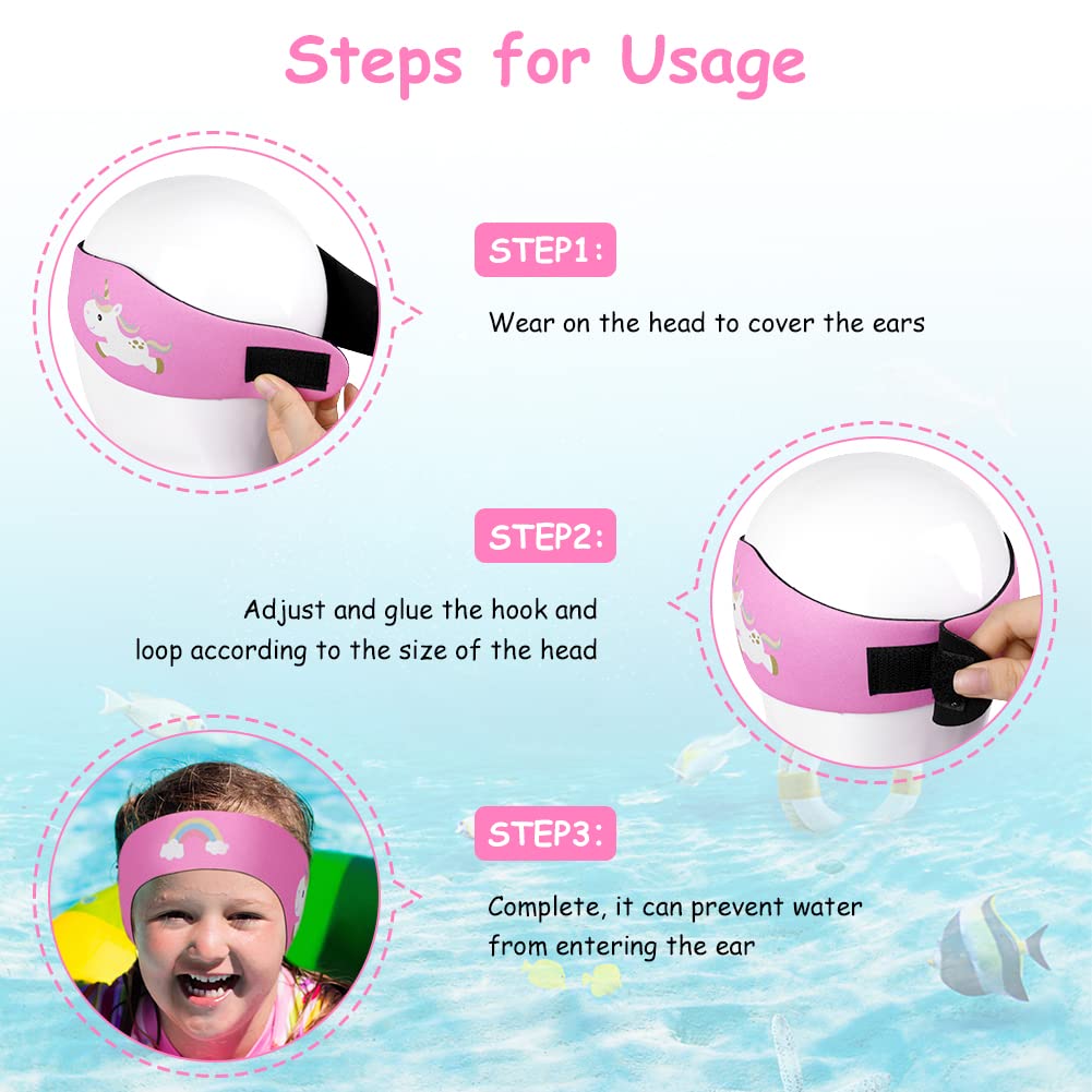 ACWOO Schwimmen Stirnband, Wasserdichtes Schwimmband Neopren Stirnband Kinder Ohrenband, Swimming Kopfband Haarband mit Klettverschluss für - Schwimm Ear Band für Kinder & Erwachsene(Einhorn,S)