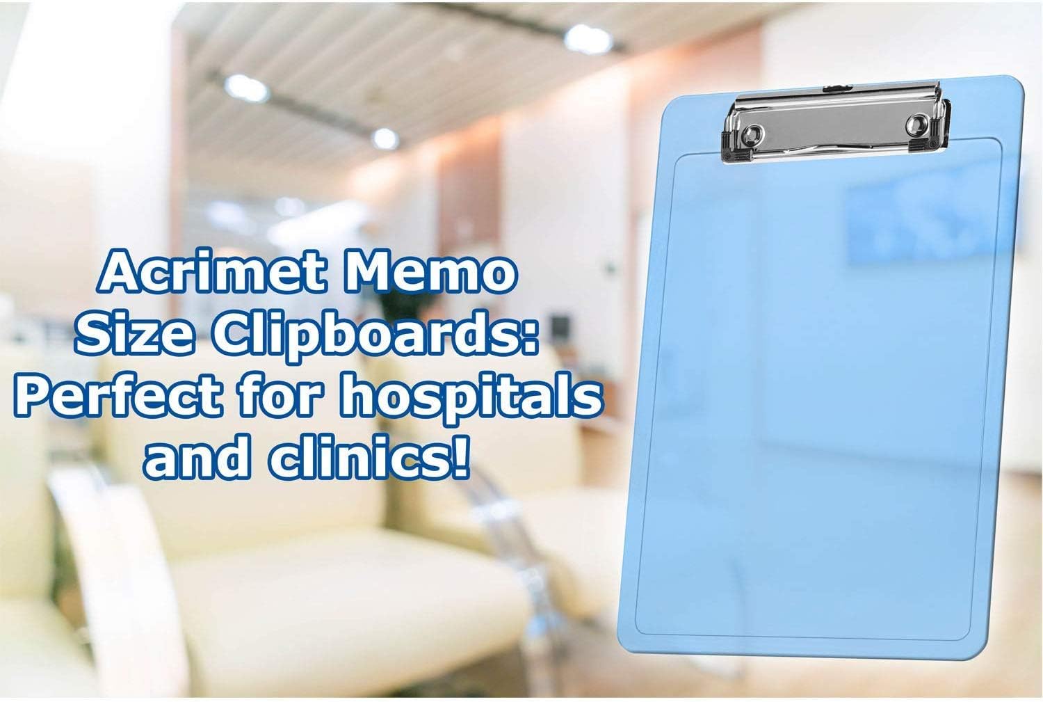 Acrimet Clipboard Memo Size A5 (9 1/4” x 6 5/16”) Low Profile Clip (Plastic) (Clear Blue Color) (6 Pack)