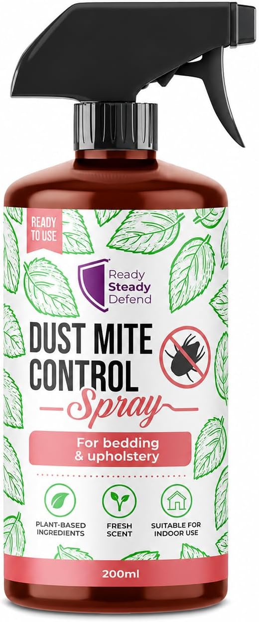 Dust Mite Killer Spray 200ml | Plant-Based Polymer Formula for Bedding, Mattresses & Upholstery | Helps Target & Eliminate Dust Mites | Non-Staining Treatment for Home Allergies