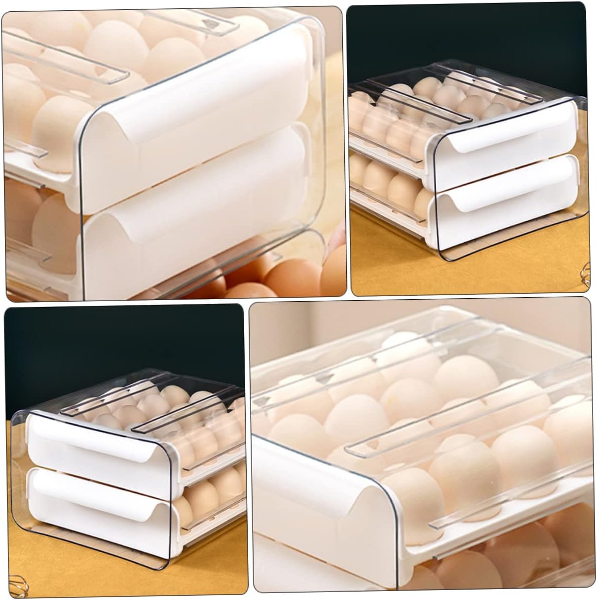 Refrigerator Egg Storage Drawer Organizer Compartment Stackable Container for Fresh Egg Preservation Space Saving Design for Fridge Freezer Pantry and Kitchen Countertop