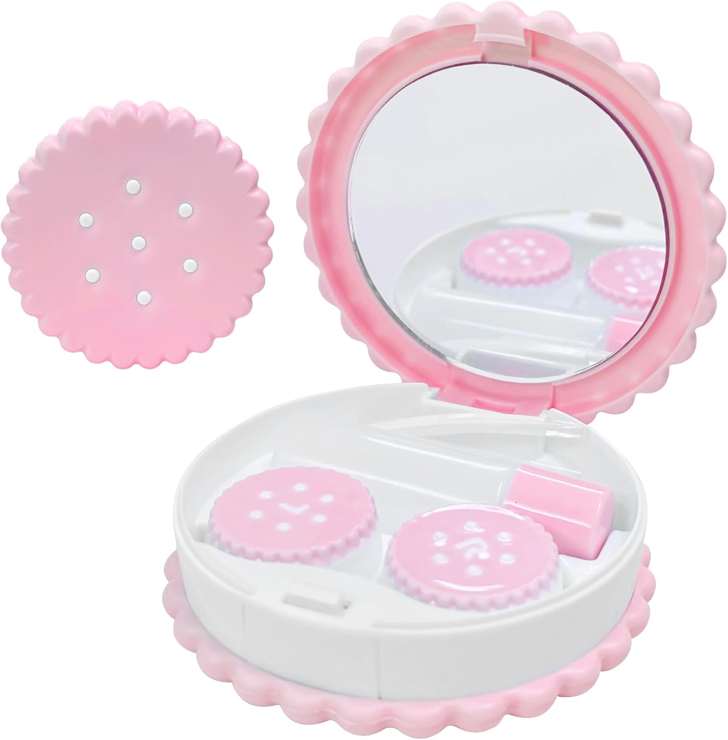 Blue Compact Contact Lens Case - Travel Kit | Leakproof single cap, no screw. Tight lid & suction bar. Yellow cookie-size, fits purse. Tweezers & stick. All lenses