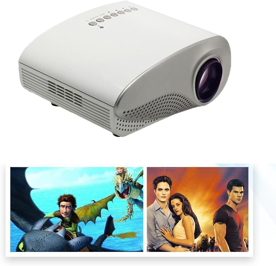 MiraTekk 2.4Inch Portable Mini Projector 16:9 4:3 50,000 hours, 1000:1 Contrast with Max 19201080 Native 480320 Resolution 60Lumen Multimedia LED Projector Support Charged by Vehicle Power(White)