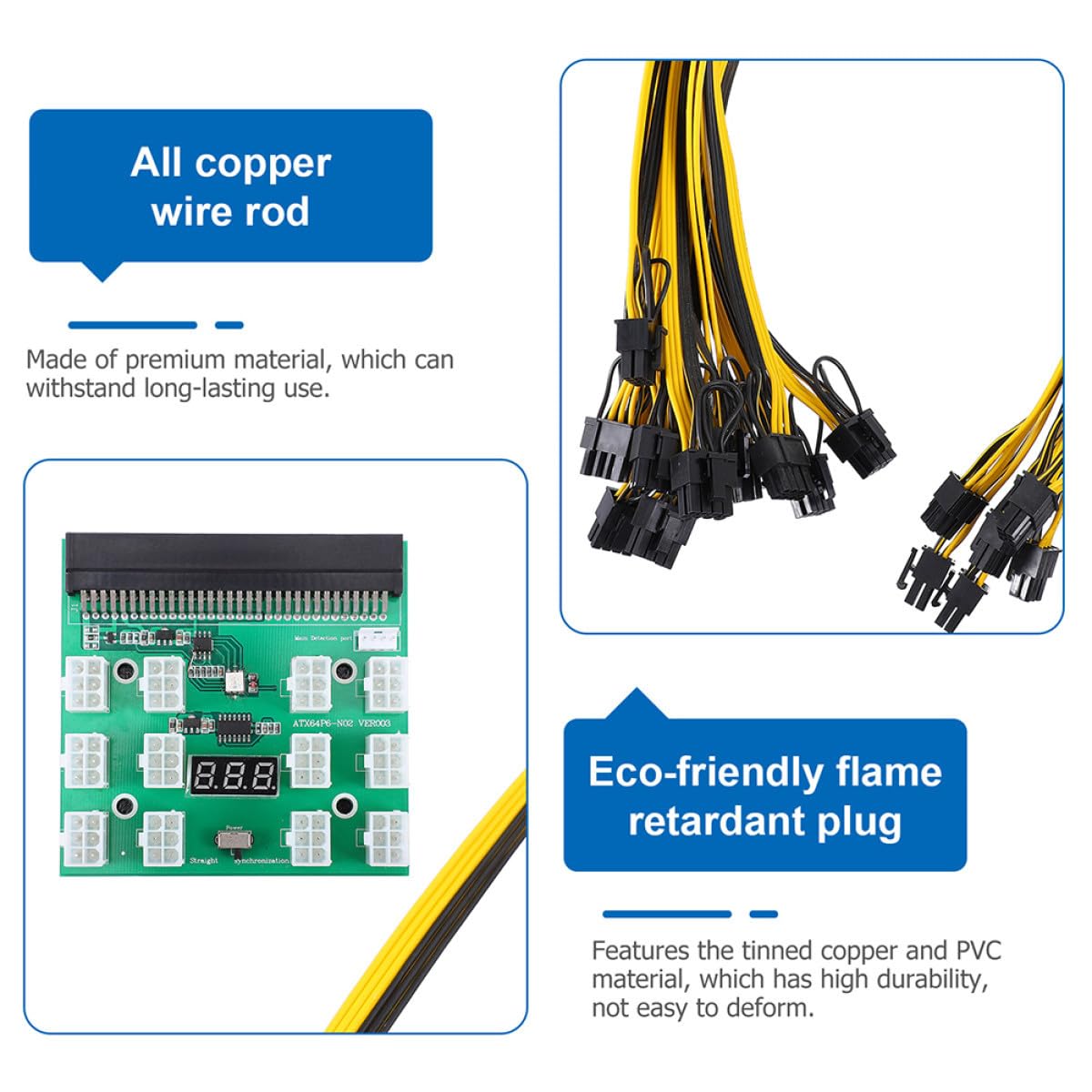 SHINEOFI Netzteil Gpu Mining Adapter 6-pin zu 8-pin Kabel aus Verzinntem Kupfer für Stabile Stromversorgung und Ersatz Defekter Kabel im Server und Computer Bergbau