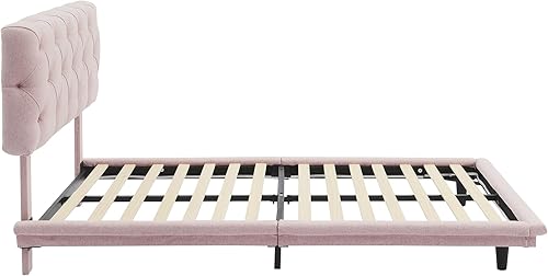 Miniatura 256 de Base de cama flotante tamaño Queen con luces LED y carga USB, marco de cama LED de plataforma tapizada moderna, no necesita somier (blanco-1)