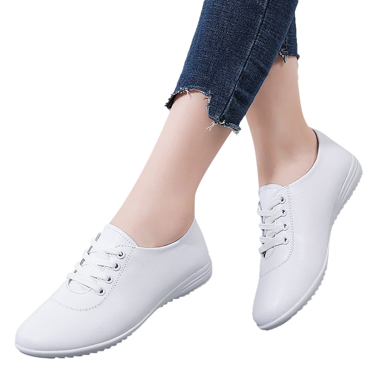 Hbeylia Fashion Sneakers for Women Casual Breathable Hollow Out Lace Up Round Toe Low Tops Canvas Shoes Slip On Flats Walking Shoes Non Slip Play