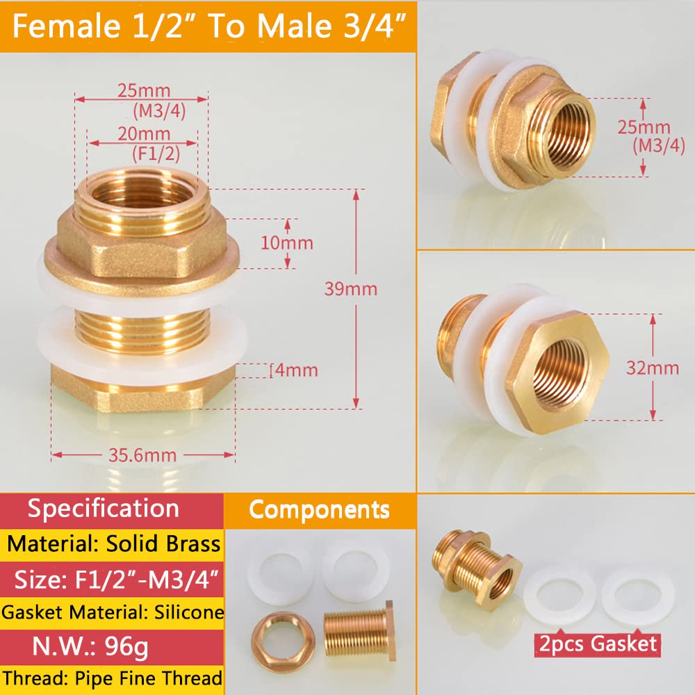 HATOOLHA Brass Water Tank Hose Connectors Adapter - Image 3